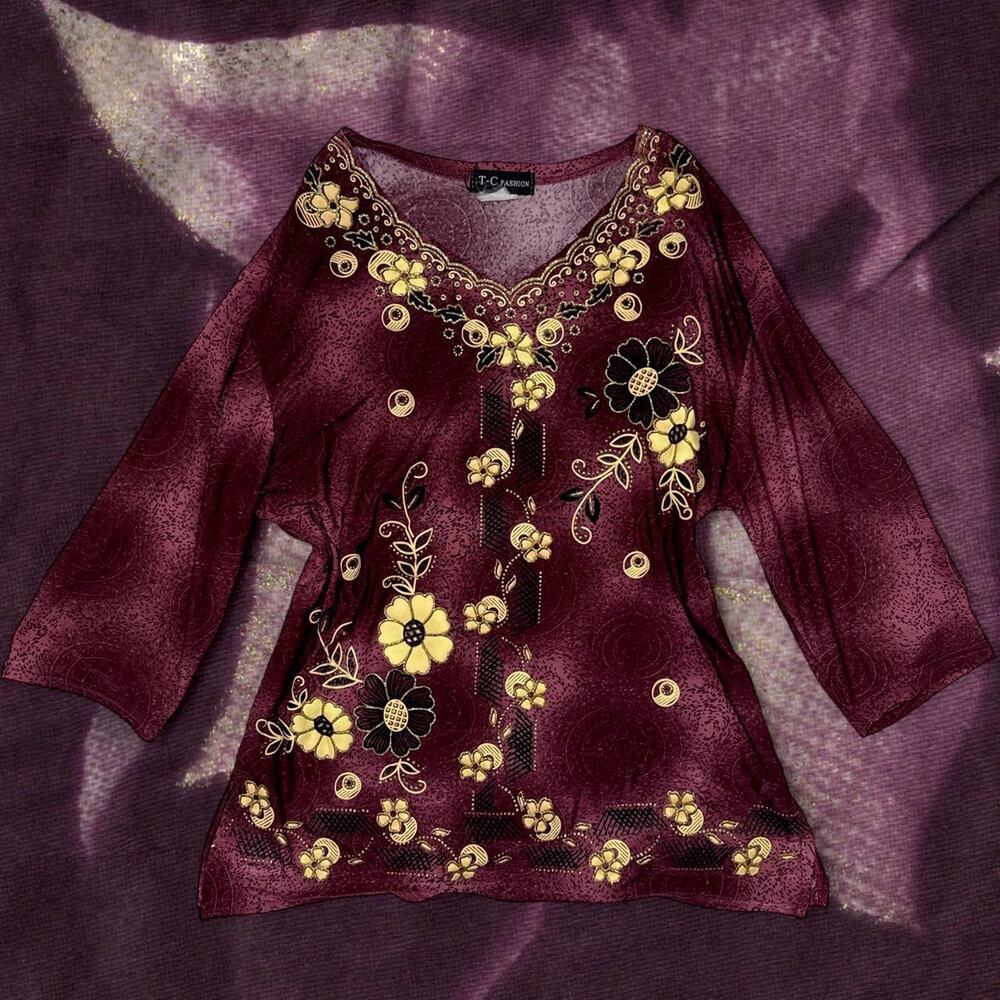 Vintage burgundy floral boho tunic